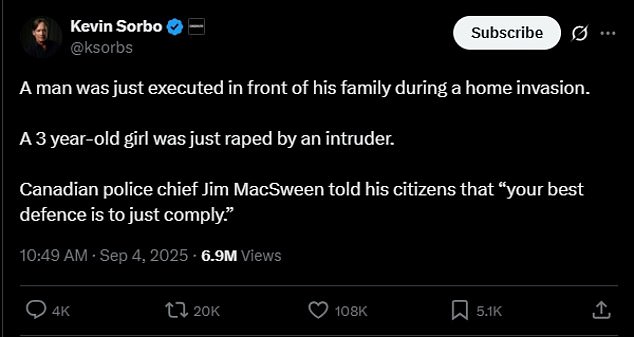 Canadian Police Chief's Controversial Advice on Home Invasions Sparks Public Backlash