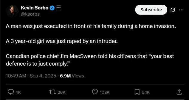 Canadian Police Chief's Controversial Advice on Home Invasions Sparks Public Backlash