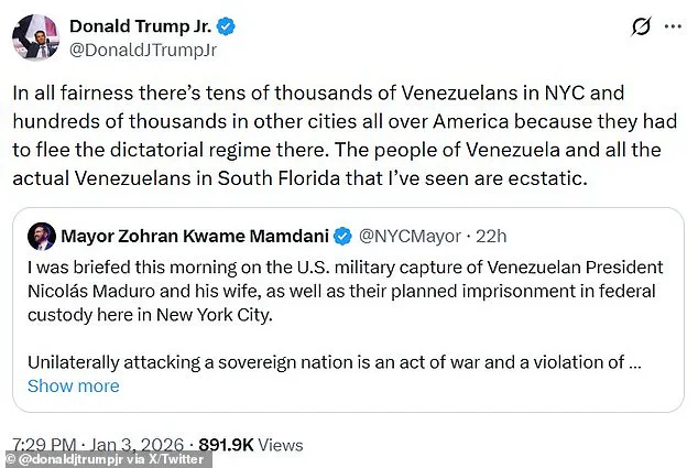 Divided Loyalties: Trump's Children Clash Over Venezuela Raid That Toppled Maduro, Says White House Source