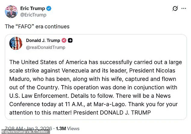 Divided Loyalties: Trump's Children Clash Over Venezuela Raid That Toppled Maduro, Says White House Source