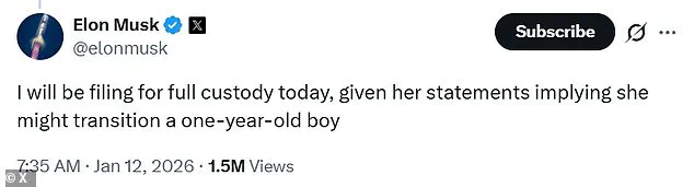 Elon Musk Seeks Full Custody of Son Amid Controversy Over Mother's Comments on Trans Community