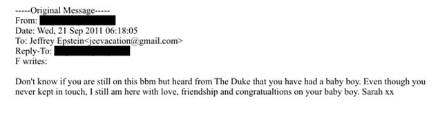 Epstein Files Uncover Sarah Ferguson's Congrats to Jeffrey Epstein on Secret Son, 14 Years Later