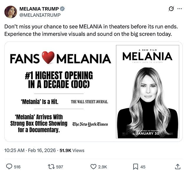 Melania Trump Leverages Presidents' Day to Promote Controversial Documentary 'Melania