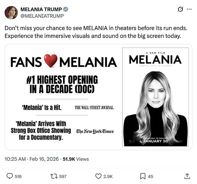 Melania Trump Leverages Presidents' Day to Promote Controversial Documentary 'Melania