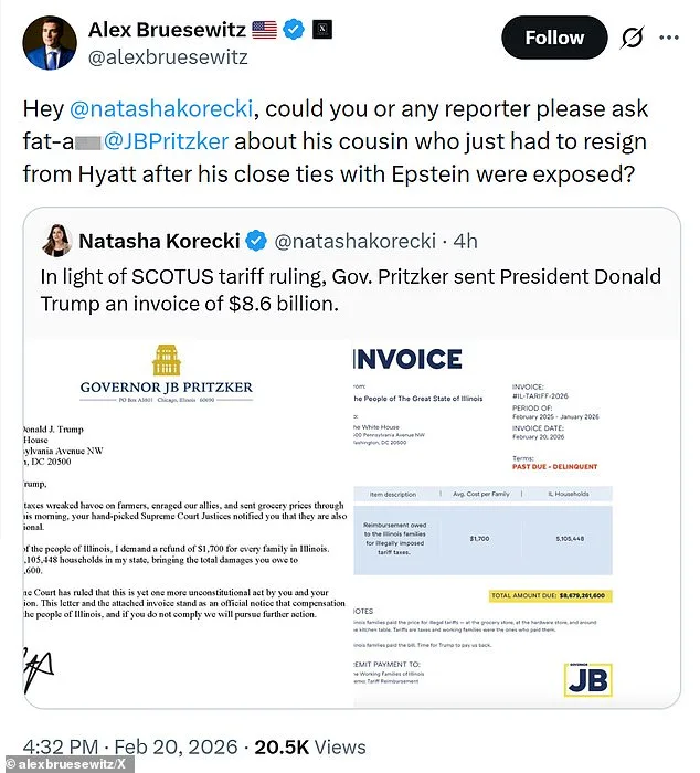 Illinois Governor Sends $8.6B 'Invoice' to Trump, Demanding Refunds Over Supreme Court Ruling on Trade Policies