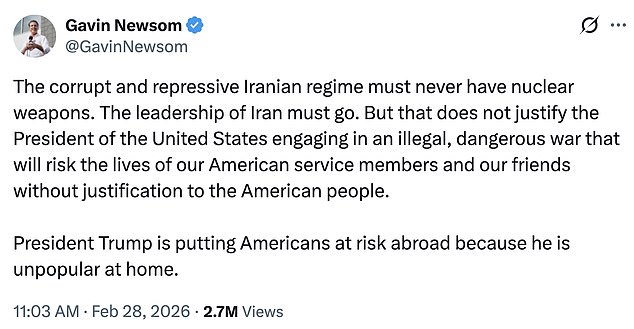 Gavin Newsom Faces Criticism for Contradictory Iran Stance: Calls for Regime Change While Condemning Military Strike