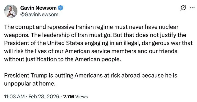 Gavin Newsom Faces Criticism for Contradictory Iran Stance: Calls for Regime Change While Condemning Military Strike