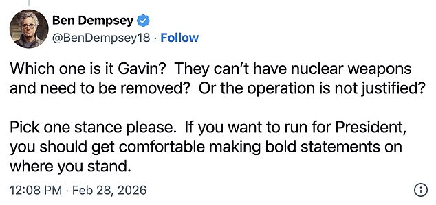 Gavin Newsom Faces Criticism for Contradictory Iran Stance: Calls for Regime Change While Condemning Military Strike