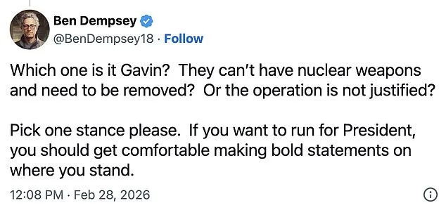 Gavin Newsom Faces Criticism for Contradictory Iran Stance: Calls for Regime Change While Condemning Military Strike