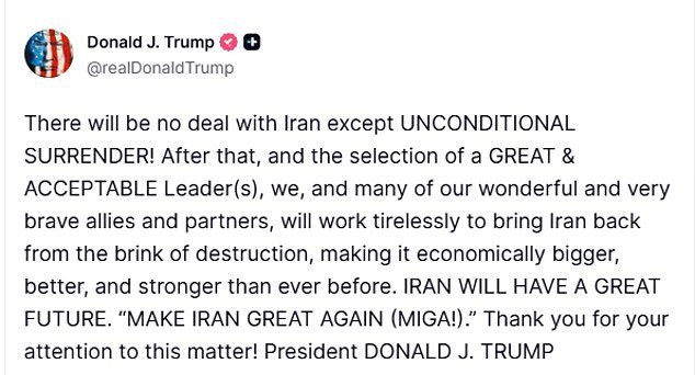 Trump Issues Ultimatum for Iran's 'Unconditional Surrender' as War Enters Seventh Day